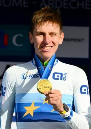 UEC 2025 Road European Championship, EM, Europameisterschaft Drome-Ardeche 05 10 2025 GUILHERAND-GRANGES, FRANCE - OCTOBER 05 : Pogacar Tadej (Slovenia) (gold medal) pictured during the podium ceremony of the Men Elite cycling road race of the 2025 UEC Road European Championship Drome-Ardeche 10th edition an UCI Continental Championships cycling race of 202.5 km with start in Privas and finish in Guilherand-Granges on October 5, 2025 in Guilherand-Granges, France, 05 10 2025 Guilherand-Granges France  Copyright: xVincentxKalutx