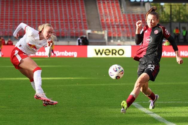 05 10 2025 Soccer Season 2025 2026 1 Google Pixel Women Bundesliga 05 Matchday 1 FC Nuremberg FCN Club Clubfrauen RB Leipzig Sportfoto Zink DCDE xdcxdex Marleen Schimmer 14, RB Leipzig , Julia Pollak 22, 1 FC Nuremberg FCN