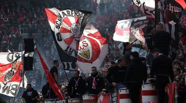 Stuttgart , Bundesliga Football VfB Stuttgart vs 1 FC Heidenheim, Feature Cannstatter Kurve According to the regulations of the DFL German Football League, it is prohibited to use or have used photographs taken in the stadium and or of the match in the form of sequential images and or video-like photo series