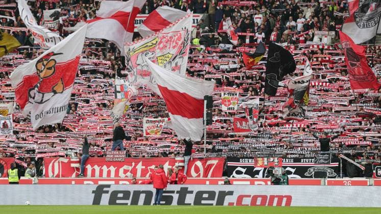 Stuttgart , Bundesliga soccer VfB Stuttgart vs 1 FC Heidenheim, Cannstatter Kurve In accordance with the regulations of the DFL German Soccer League, it is prohibited to use or have used photographs taken in the stadium and or of the match in the form of sequential images and or video-like photo series