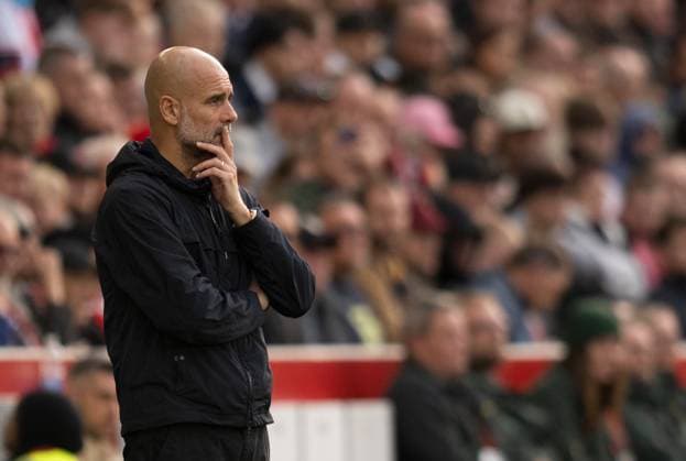 Brentford v Manchester City Premier League Manager of Manchester City Josep Pepe Guardiola watches on during the Premier League match at the Gtech Community Stadium, Brentford UK Newspapers OUT Copyright: xGraemexWilcocksonx FIL-22323-0082
