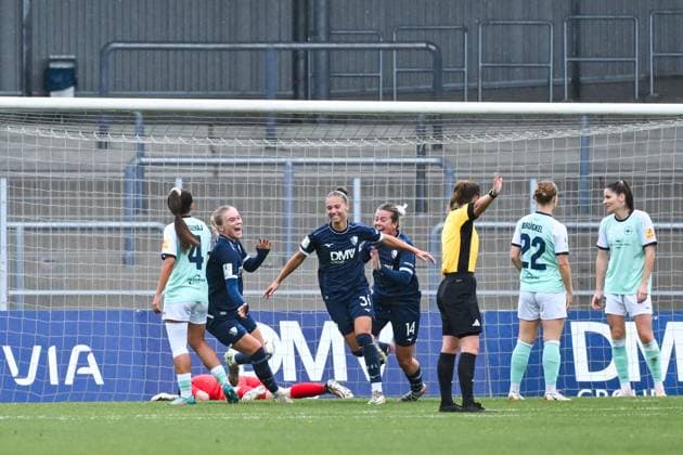 05 10 2025, Football, 2 Womens Bundesliga, 2025 2026, Matchday 6, VfL Bochum 1848 SG 99 Andernach Franziska Wenzel 31 Bochum celebrates after her 1 0 opening goal