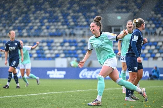 05 10 2025, Football, 2 Womens Bundesliga, 2025 2026, Matchday 6, VfL Bochum 1848 SG 99 Andernach Maren Weingarz Andernach celebrates after scoring the equalizer