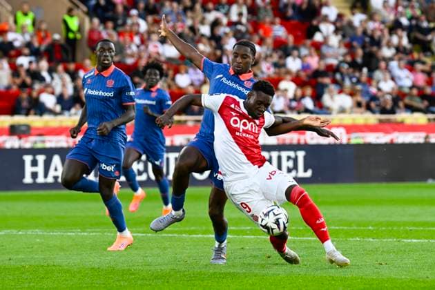 FOOTBALL : AS Monaco VS OGC Nice - Ligue 1 McDonald s - 05 10 2025 MoÃ¯se Bombito (OGC Nice) Folarin Balogun (ASM) - Ligue 1 McDonald s match between AS Monaco and OGC Nice on October 5, 2025 at the Louis II Stadium in Monaco. MonacoMonaco  Copyright: xWilliamxCannarellax