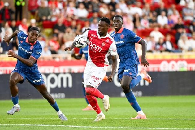 AS Monaco FC v OGC Nice - Ligue 1 McDonald s 2025 2026 09 Folarin BALOGUN (asm) - 64 Moise BOMBITO (ogcn) during the Ligue 1 McDonald s match between Monaco and Nice at Stade Louis II on October 5, 2025 in Monaco, Monaco. Monaco Monaco  Copyright: xFEPx 776348155