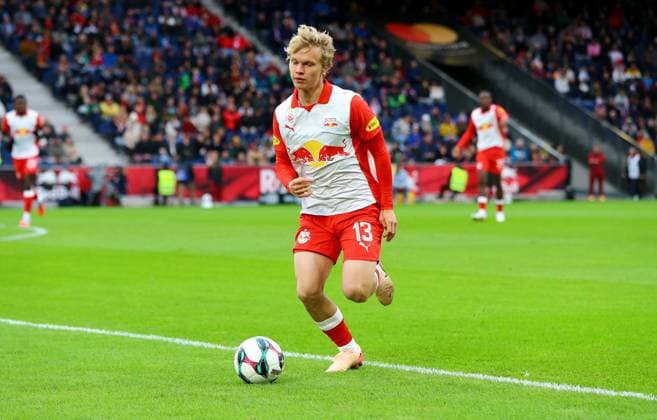 FC Red Bull Salzburg v SK Rapid Vienna, Bundesliga, 5 October 2025. FC Red Bull Salzburg s Frans Kratzig Vienna Austria Copyright: xDanxWestwellx xSportPix.org.ukx