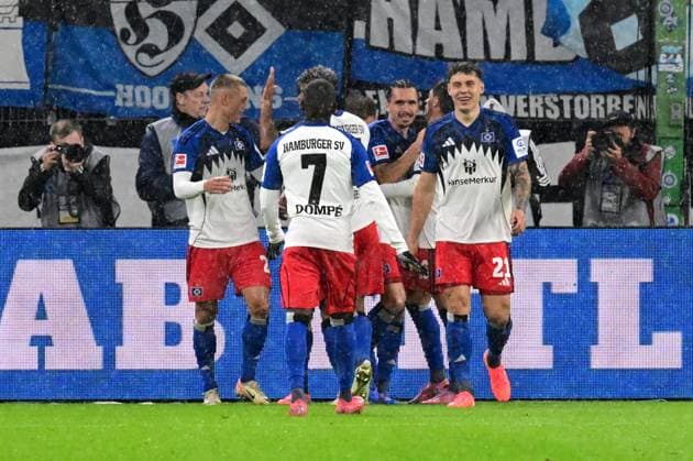 Soccer I Men I 1 Bundesliga l Hamburger SV 1 FSV Mainz 05 I 06 Matchday I Season 2025 2026 I HSV I 05 10 2025 I Mainz 05 I HSV Goal celebration to 4 0 Goalscorer is Philippe Rayan HSV , Sportplatz Volksparkstadion, Stellingen Hamburg Germany