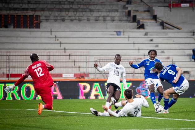 FOOTBALL: Ligue 1 Racing Strasbourg (RCS) vs Angers. 05 10 2025 Stade de la Meinau. Strasbourg - France Joaquin Panichelli 9 (RCS) but  Copyright: xElyxandroxCEGARRAx