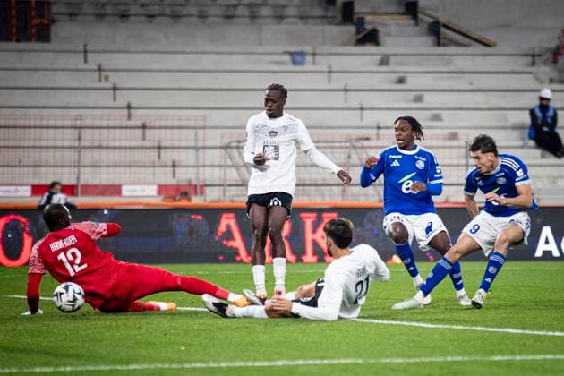 FOOTBALL: Ligue 1 Racing Strasbourg (RCS) vs Angers. 05 10 2025 Stade de la Meinau. Strasbourg - France Joaquin Panichelli 9 (RCS) but  Copyright: xElyxandroxCEGARRAx