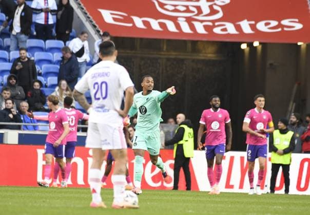 Footbal : Olympique Lyonnais V Toulouse - Ligue 1 - October 05, 2025 Emersonn of Toulouse celebrates scoring goal during the French ligue 1 football match between Olympique Lyonnais and Toulouse at the Groupama stadium in Decines-Charpieu Lyon, France on October 05, 2025  Copyright: xMourad_ALLILIx