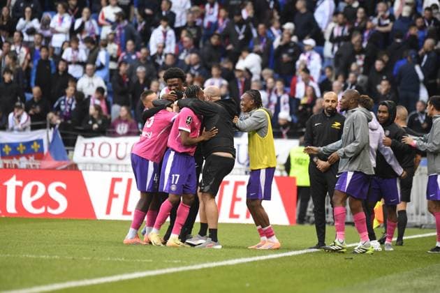 Footbal : Olympique Lyonnais V Toulouse - Ligue 1 - October 05, 2025 Emersonn of Toulouse celebrates scoring goal during the French ligue 1 football match between Olympique Lyonnais and Toulouse at the Groupama stadium in Decines-Charpieu Lyon, France on October 05, 2025  Copyright: xMourad_ALLILIx