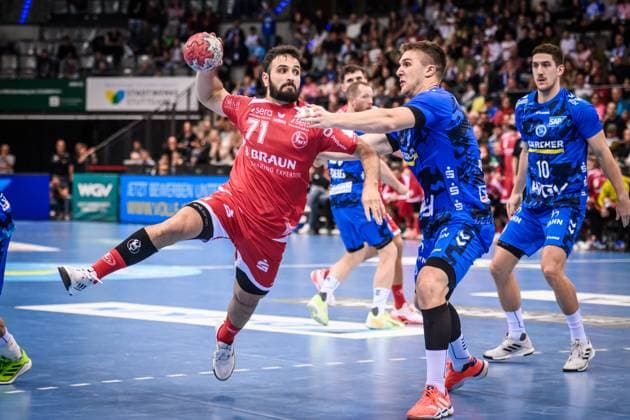 Mohamed Amine Darmoul MT Melsungen, 71 vs Gianfranco Pribetic TVB Stuttgart, 09 GER, TVB 1898 Stuttgart MT Melsungen, DAIKIN HBL, Handball, Bundesliga, Matchday 7, Season 2025 2026, 05 10 2025 GER, TVB 1898 Stuttgart Frisch Auf Goeppingen, DAIKIN HBL, Handball, Bundesliga, Matchday 7, Season 2025 2026, 05 10 2025 Stuttgart Copyright: xSandyxDinkelackerx EP_SDR