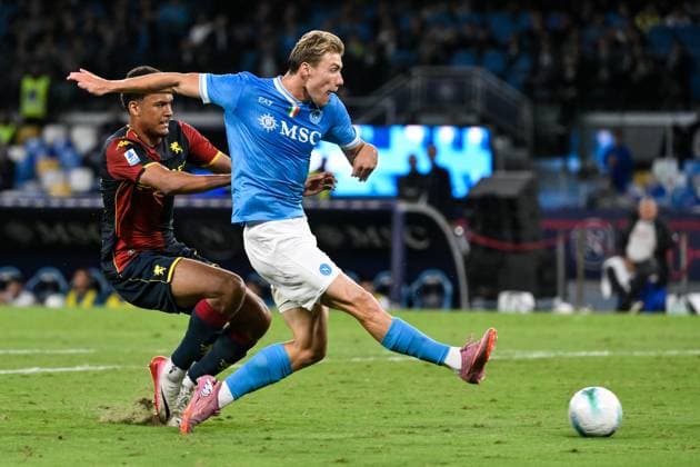 Rasmus Hojlund of SSC Napoli scores a goal, later disallowed, during the Serie A 2025 2026 football match between SSC Napoli and Genoa CFC at Diego Armando Maradona stadium in Naples (Italy), October 5, 2025. andreaxstaccioli