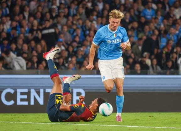 Serie A football match - 2025 26 Napoli vs Genoa Rasmus Hoyland of SSC Napoli During the 2025 26 Italian Serie A football match between SSC Napoli and Genoa on October 5, 2025, at the Diego Armando Maradona Stadium in Naples. Pictured: NAPOLI stadio Diego Armando Maradona CAMPANIA ITALIA Copyright: xFABIOxSASSOxFabioxSassox Napoli Genoa2025_10_05Fabio Sasso7468