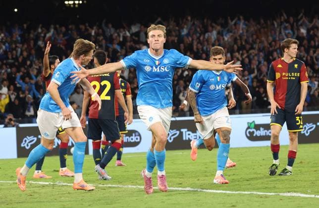 Serie A football match - 2025 26 Napoli vs Genoa Goal the Rasmus Hoyland of SSC Napoli During the 2025 26 Italian Serie A football match between SSC Napoli and Genoa on October 5, 2025, at the Diego Armando Maradona Stadium in Naples. Pictured: NAPOLI stadio Diego Armando Maradona CAMPANIA ITALIA Copyright: xFABIOxSASSOxFabioxSassox Napoli Genoa2025_10_05Fabio Sasso7631