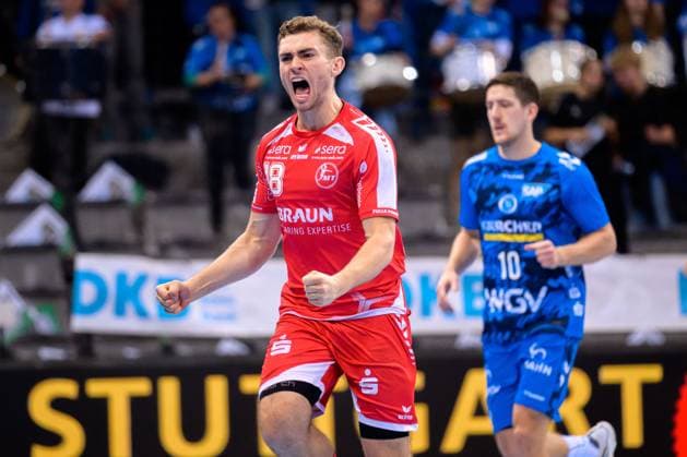 Stuttgart HBL 25 26 TVB Stuttgart MT Melsungen Florian Drosten Melsungen Jubel Freude Emotion Stuttgart Porsche Arena Baden Württemberg Germany
