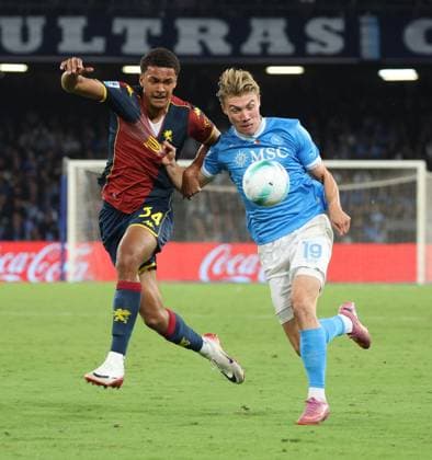 October 5, 2025, Napoli, Campania, ITALIA: Rasmus Hoyland of SSC Napoli During the 2025 26 Italian Serie A football match between SSC Napoli and Genoa on October 5, 2025, at the Diego Armando Maradona Stadium in Naples...Pictured: Napoli ITALIA - ZUMAs236 20251005_aap_s236_070 Copyright: xFabioxSassox
