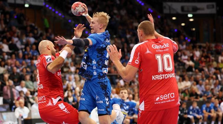 BAU 05 10 2025 Stuttgart Handball TVB Stuttgart vs MT Melsungen, Torben Matzken TVB, on the ball
