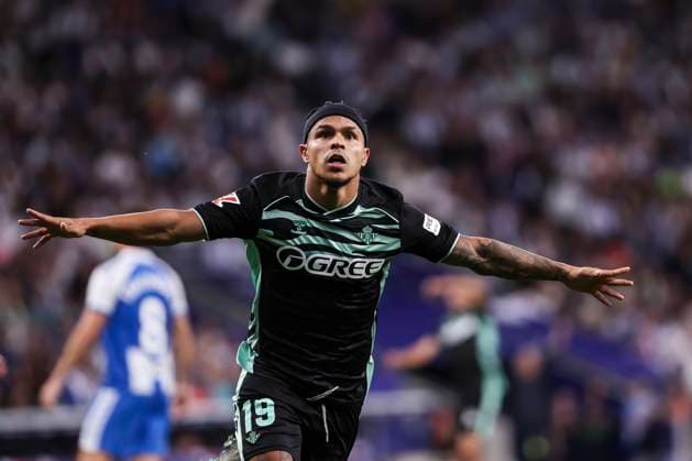 October 5, 2025, Cornella, Barcelona, SPAIN: Cucho Hernandez of Real Betis Balompie celebrates a goal during the Spanish league, La Liga EA Sports, football match played between RCD Espanyol and Real Betis Balompie at RCDE Stadium on October 05, 2025 in Cornella, Barcelona, Spain. Cornella SPAIN - ZUMAa181 20251005_zaa_a181_262 Copyright: xJavierxBorregox