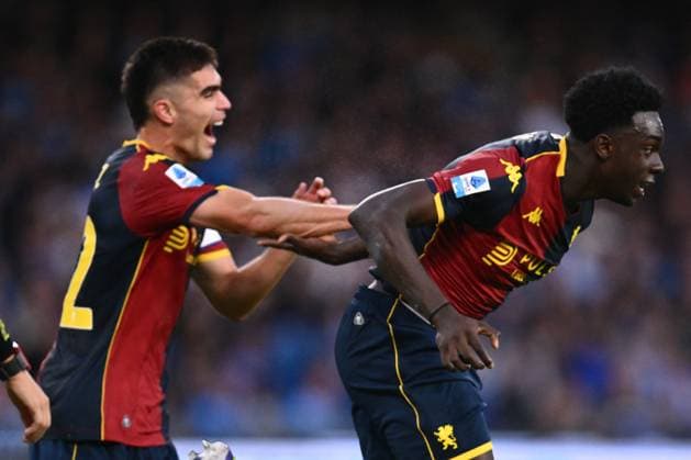CALCIO - Serie A - SSC Napoli vs Genoa CFC Jeff Ekhator of Genoa C.F.C. celebrates after scoring the goal of 0-1 during the 6th day of the Serie A Championship between S.S.C. Napoli and Genoa C.F.C. at the Diego Armando Maradona Stadium on October 5, 2025 in Naples, Italy. Naples Italy  Copyright: xIPAxSport ABACAx