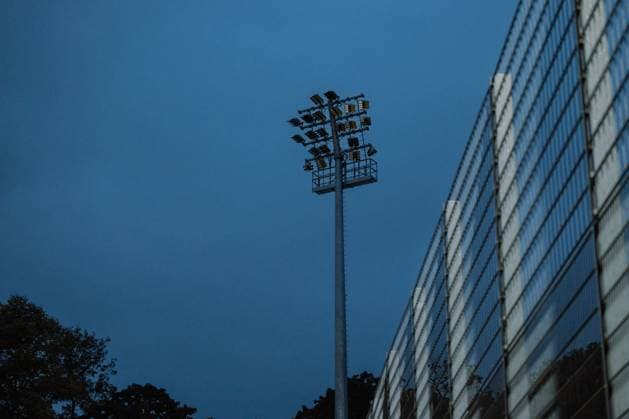 05 10 25, Women, Soccer, 1 BL, Season 2025 2026, 1 FC Köln Bayer 04 Leverkusen, Matchday 5 Floodlight failure leads to interruption of match at Franz Kremer Stadium, View from the stands Cologne Franz Kremer Stadium NRW Germany