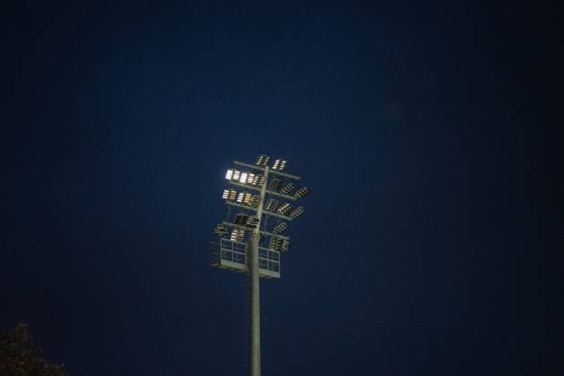 05 10 25, Women, Soccer, 1 BL, Season 2025 2026, 1 FC Köln Bayer 04 Leverkusen, Matchday 5 Floodlight failure leads to interruption of match at Franz Kremer Stadium, View from the stands Cologne Franz Kremer Stadium NRW Germany