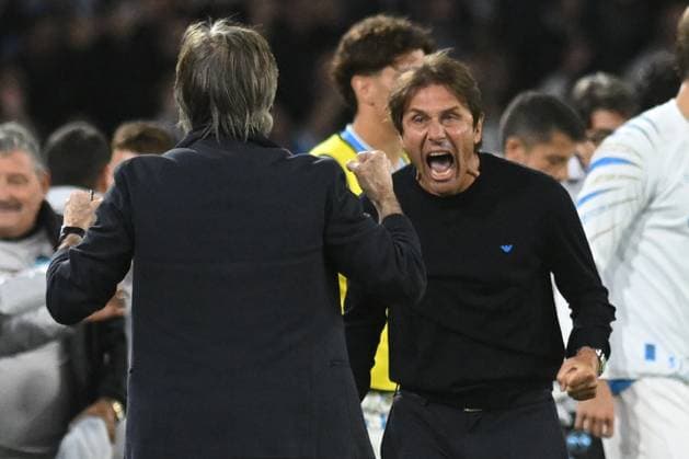 Italy: Serie A Enelive SSC Napoli vs Genoa CFC Antonio Conte Coach of SSC Napoli celebrates the victory at the and of the Serie A Enelive between SSC Napoli vs Genoa CFC, Final Score 2-1 Naples Italy Copyright: AgostinoxGemito