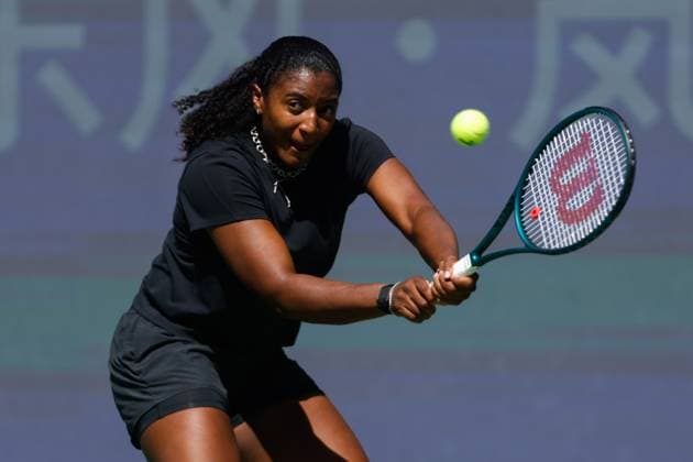 WUHAN, CHINA - OCTOBER 06: Hailey Baptiste of the United States returns a shot in the Women s Singles Round of 64 match against Ashlyn Krueger of the United States on day 3 of 2025 Wuhan Open at Optics Valley International Tennis Center on October 6, 2025 in Wuhan, Hubei Province of China.  Copyright: xVCGx 111595385759
