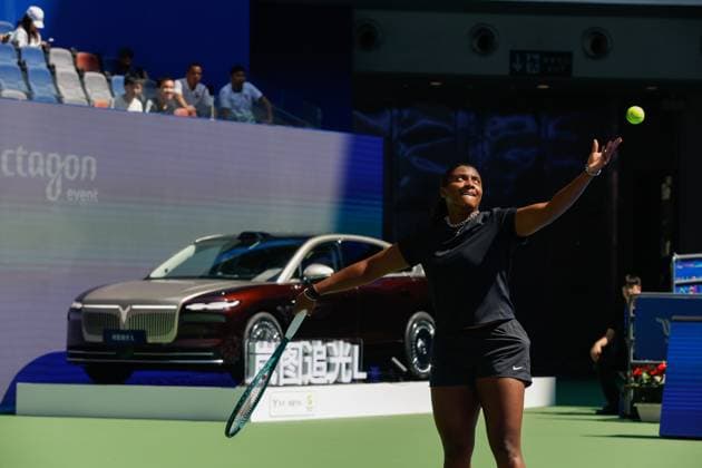 WUHAN, CHINA - OCTOBER 06: Hailey Baptiste of the United States returns a shot in the Women s Singles Round of 64 match against Ashlyn Krueger of the United States on day 3 of 2025 Wuhan Open at Optics Valley International Tennis Center on October 6, 2025 in Wuhan, Hubei Province of China.  Copyright: xVCGx 111595385739