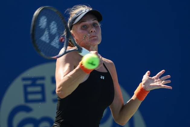 WUHAN, CHINA - OCTOBER 06: Dayana Yastremska of Ukraine returns a shot in the Women s Singles Round of 64 match against Laura Siegemund of Germany on day 3 of 2025 Wuhan Open at Optics Valley International Tennis Center on October 6, 2025 in Wuhan, Hubei Province of China.  Copyright: xVCGx 111595396575
