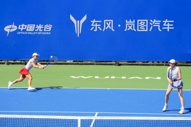 WUHAN, CHINA - OCTOBER 06: Shuko Aoyama of Japan and Cristina Bucsa of Spain return a shot in the Women s Doubles Round of 32 match against Zhang Shuai of China and Kristina Mladenovic of France on day 3 of 2025 Wuhan Open at Optics Valley International Tennis Center on October 6, 2025 in Wuhan, Hubei Province of China.  Copyright: xVCGx 111595399823