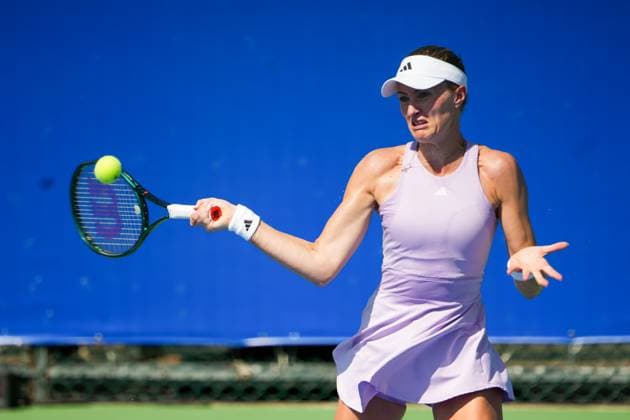 WUHAN, CHINA - OCTOBER 06: Zhang Shuai (not in the picture) of China and Kristina Mladenovic of France returns a shot in the Women s Doubles Round of 32 match against Shuko Aoyama of Japan and Cristina Bucsa of Spain on day 3 of 2025 Wuhan Open at Optics Valley International Tennis Center on October 6, 2025 in Wuhan, Hubei Province of China.  Copyright: xVCGx 111595399808