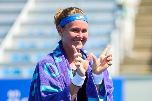 WUHAN, CHINA - OCTOBER 06: Marie Bouzkova of Czech Republic reacts in the Women s Singles Round of 64 match against Camila Osorio of Colombia on day 3 of 2025 Wuhan Open at Optics Valley International Tennis Center on October 6, 2025 in Wuhan, Hubei Province of China.  Copyright: xVCGx 111595402106
