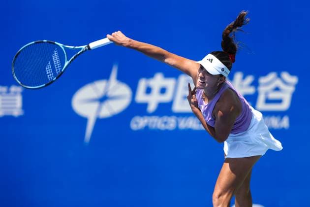 WUHAN, CHINA - OCTOBER 06: Camila Osorio of Colombia returns a shot in the Women s Singles Round of 64 match against Marie Bouzkova of Czech Republic on day 3 of 2025 Wuhan Open at Optics Valley International Tennis Center on October 6, 2025 in Wuhan, Hubei Province of China.  Copyright: xVCGx 111595402136