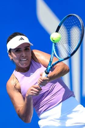 WUHAN, CHINA - OCTOBER 06: Camila Osorio of Colombia returns a shot in the Women s Singles Round of 64 match against Marie Bouzkova of Czech Republic on day 3 of 2025 Wuhan Open at Optics Valley International Tennis Center on October 6, 2025 in Wuhan, Hubei Province of China.  Copyright: xVCGx 111595402142