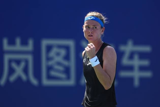 WUHAN, CHINA - OCTOBER 06: Marie Bouzkova of Czech Republic reacts in the Women s Singles Round of 64 match against Camila Osorio of Colombia on day 3 of 2025 Wuhan Open at Optics Valley International Tennis Center on October 6, 2025 in Wuhan, Hubei Province of China.  Copyright: xVCGx 111595402140