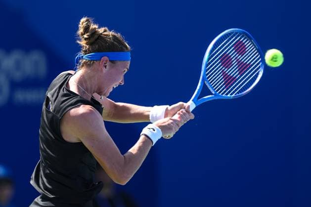 WUHAN, CHINA - OCTOBER 06: Marie Bouzkova of Czech Republic returns a shot in the Women s Singles Round of 64 match against Camila Osorio of Colombia on day 3 of 2025 Wuhan Open at Optics Valley International Tennis Center on October 6, 2025 in Wuhan, Hubei Province of China.  Copyright: xVCGx 111595402134