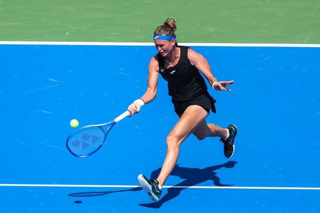 WUHAN, CHINA - OCTOBER 06: Marie Bouzkova of Czech Republic returns a shot in the Women s Singles Round of 64 match against Camila Osorio of Colombia on day 3 of 2025 Wuhan Open at Optics Valley International Tennis Center on October 6, 2025 in Wuhan, Hubei Province of China.  Copyright: xVCGx 111595402128