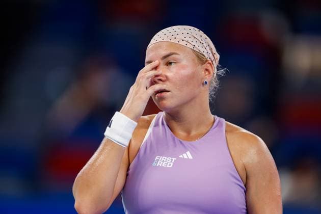 WUHAN, CHINA - OCTOBER 06: Diana Shnaider reacts in the Women s Singles Round of 64 match against Katerina Siniakova of Czech Republic on day 3 of 2025 Wuhan Open at Optics Valley International Tennis Center on October 6, 2025 in Wuhan, Hubei Province of China.  Copyright: xVCGx 111595400612