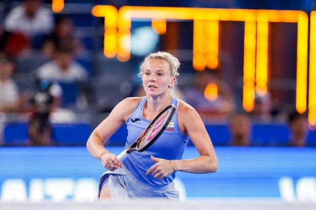 WUHAN, CHINA - OCTOBER 06: Katerina Siniakova of Czech Republic reacts in the Women s Singles Round of 64 match against Diana Shnaider on day 3 of 2025 Wuhan Open at Optics Valley International Tennis Center on October 6, 2025 in Wuhan, Hubei Province of China.  Copyright: xVCGx 111595400607