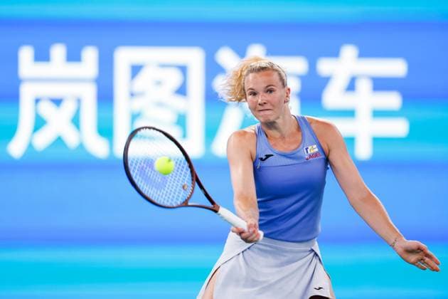 WUHAN, CHINA - OCTOBER 06: Katerina Siniakova of Czech Republic returns a shot in the Women s Singles Round of 64 match against Diana Shnaider on day 3 of 2025 Wuhan Open at Optics Valley International Tennis Center on October 6, 2025 in Wuhan, Hubei Province of China.  Copyright: xVCGx 111595400603
