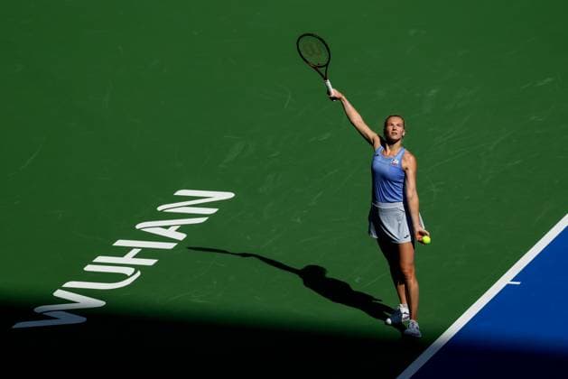 WUHAN, CHINA - OCTOBER 06: Katerina Siniakova of Czech Republic returns a shot in the Women s Singles Round of 64 match against Diana Shnaider on day 3 of 2025 Wuhan Open at Optics Valley International Tennis Center on October 6, 2025 in Wuhan, Hubei Province of China.  Copyright: xVCGx 111595400547