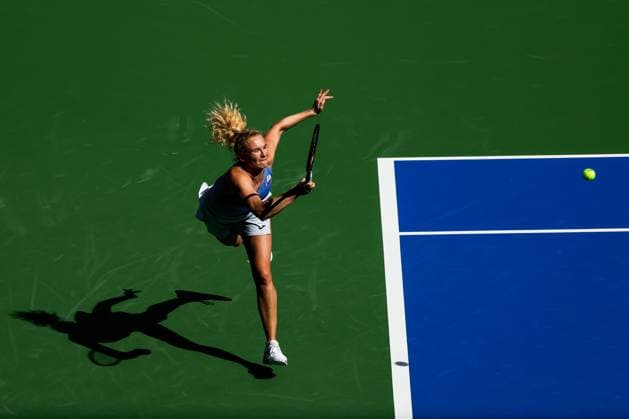WUHAN, CHINA - OCTOBER 06: Katerina Siniakova of Czech Republic returns a shot in the Women s Singles Round of 64 match against Diana Shnaider on day 3 of 2025 Wuhan Open at Optics Valley International Tennis Center on October 6, 2025 in Wuhan, Hubei Province of China.  Copyright: xVCGx 111595400552