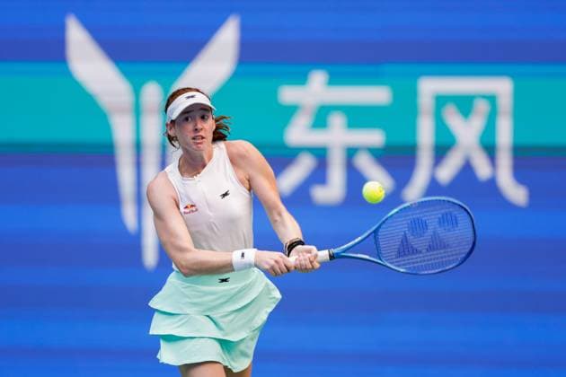 WUHAN, CHINA - OCTOBER 06: Maya Joint of Australia returns a shot in the Women s Singles Round of 64 match against Zhu Lin of China on day 3 of 2025 Wuhan Open at Optics Valley International Tennis Center on October 6, 2025 in Wuhan, Hubei Province of China.  Copyright: xVCGx 111595410655
