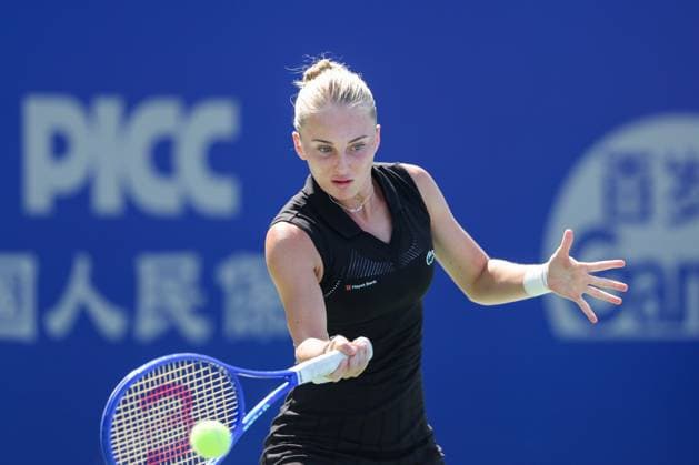 WUHAN, CHINA - OCTOBER 06: Polina Kudermetova returns a shot in the Women s Singles Round of 64 match against Elise Mertens of Belgium on day 3 of 2025 Wuhan Open at Optics Valley International Tennis Center on October 6, 2025 in Wuhan, Hubei Province of China.  Copyright: xVCGx 111595438264