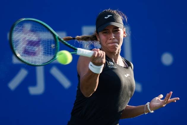WUHAN, CHINA - OCTOBER 06: Jessica Bouzas Maneiro of Spain returns a shot in the Women s Singles Round of 64 match against Varvara Gracheva of France on day 3 of 2025 Wuhan Open at Optics Valley International Tennis Center on October 6, 2025 in Wuhan, Hubei Province of China.  Copyright: xVCGx 111595439490