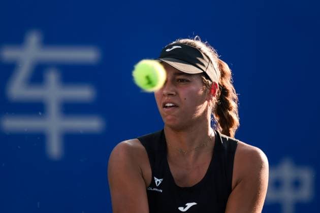 WUHAN, CHINA - OCTOBER 06: Jessica Bouzas Maneiro of Spain returns a shot in the Women s Singles Round of 64 match against Varvara Gracheva of France on day 3 of 2025 Wuhan Open at Optics Valley International Tennis Center on October 6, 2025 in Wuhan, Hubei Province of China.  Copyright: xVCGx 111595439491