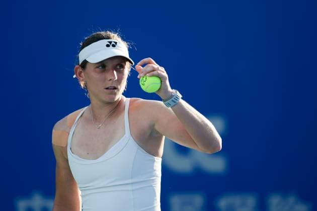 WUHAN, CHINA - OCTOBER 06: Varvara Gracheva of France reacts in the Women s Singles Round of 64 match against Jessica Bouzas Maneiro of Spain on day 3 of 2025 Wuhan Open at Optics Valley International Tennis Center on October 6, 2025 in Wuhan, Hubei Province of China.  Copyright: xVCGx 111595439487