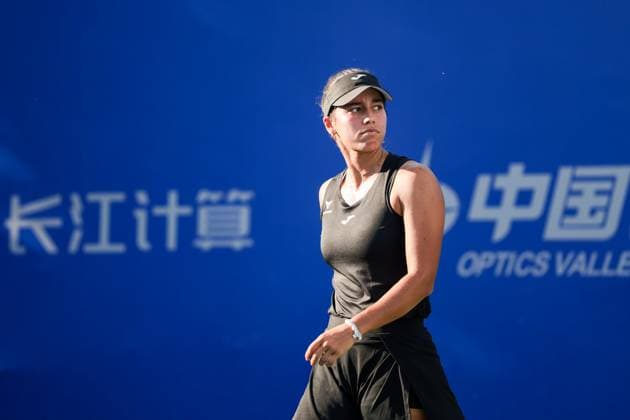 WUHAN, CHINA - OCTOBER 06: Jessica Bouzas Maneiro of Spain reacts in the Women s Singles Round of 64 match against Varvara Gracheva of France on day 3 of 2025 Wuhan Open at Optics Valley International Tennis Center on October 6, 2025 in Wuhan, Hubei Province of China.  Copyright: xVCGx 111595439473