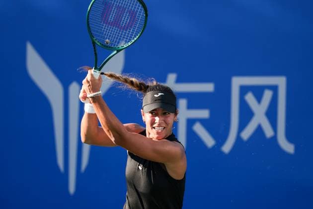 WUHAN, CHINA - OCTOBER 06: Jessica Bouzas Maneiro of Spain returns a shot in the Women s Singles Round of 64 match against Varvara Gracheva of France on day 3 of 2025 Wuhan Open at Optics Valley International Tennis Center on October 6, 2025 in Wuhan, Hubei Province of China.  Copyright: xVCGx 111595439472